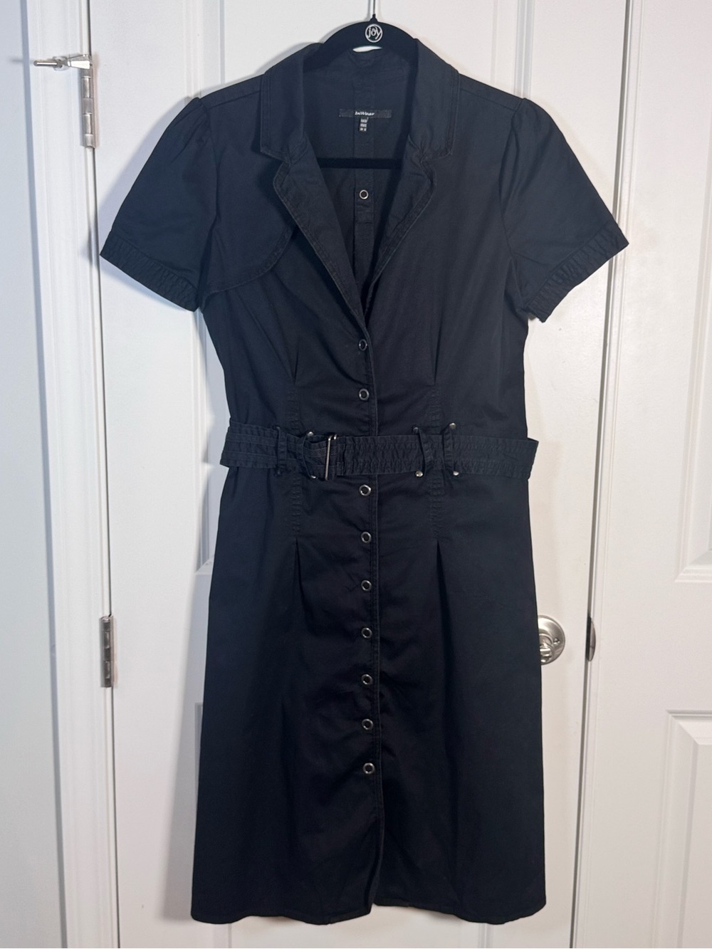 InWear Black Utility Shirt Dress 10 Belted Snap Front Military Y2K Scandi Midi